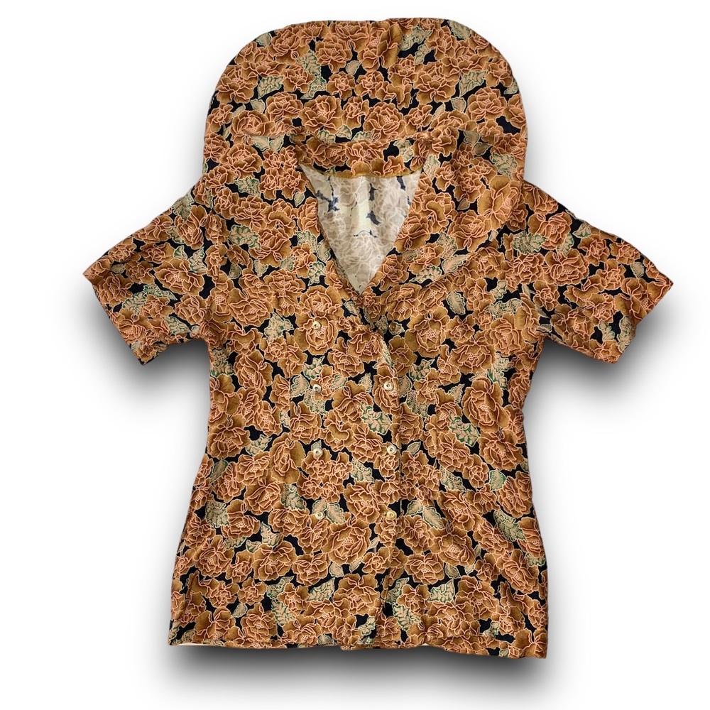 v i n t a g e :: Floral Puritan Peter Pan Collar Whimsical Blouse - Picture 5 of 14